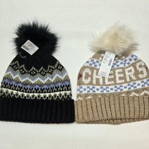 Maurices Pom Pom Knit Beanie Duo - Black and Tan